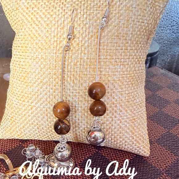 Extra long tigers eye dangle earrings - Picture 1 of 1